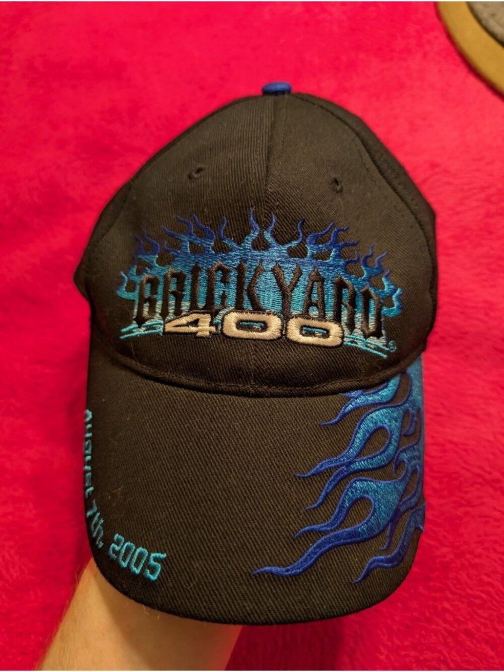 ​Vintage 2005 Brickyard 400 NASCAR Hat Mens OSFA Black Blue Flame Strapback Cap